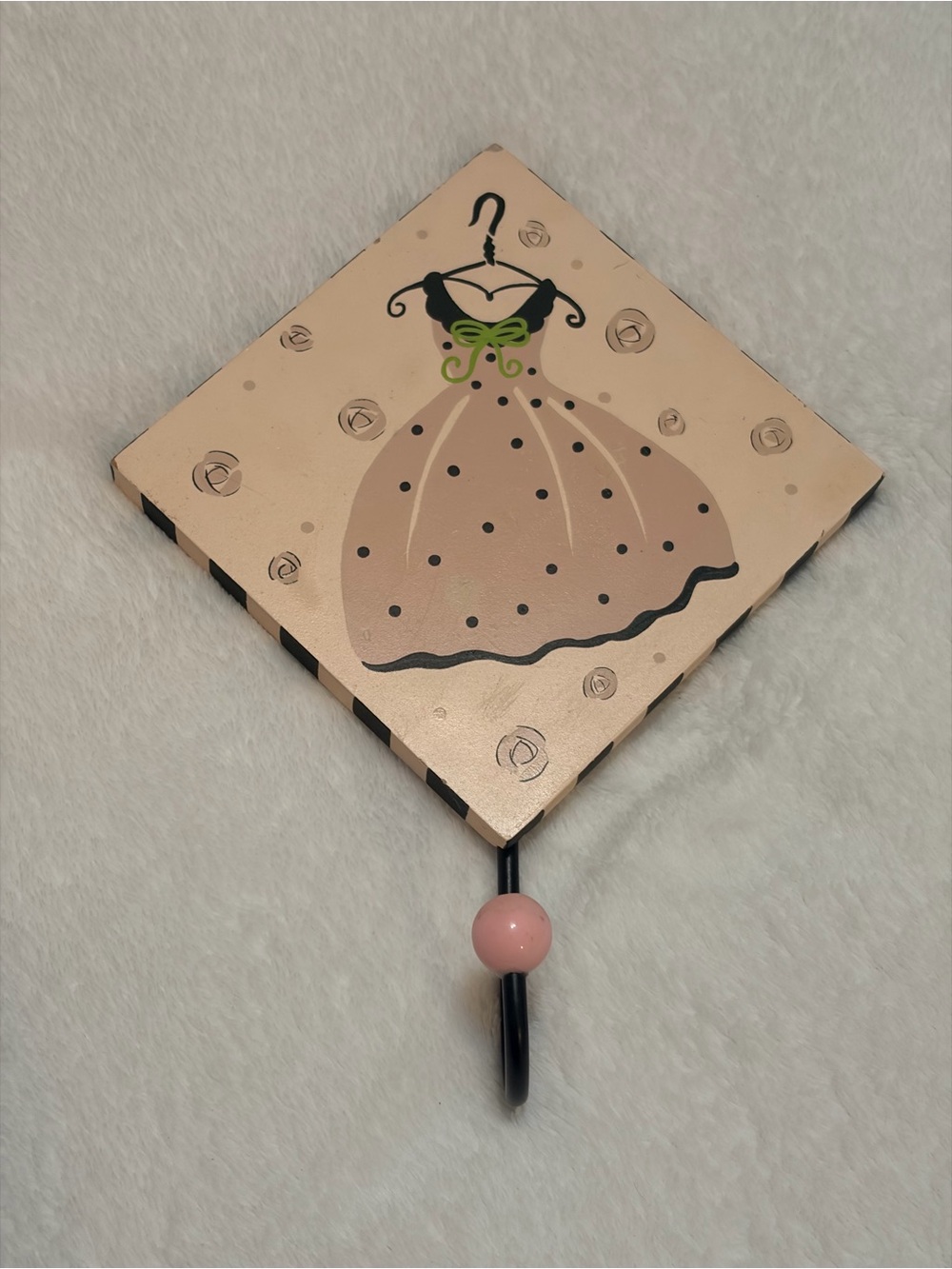 Decorative Wall Hook with Pink Dress Motif